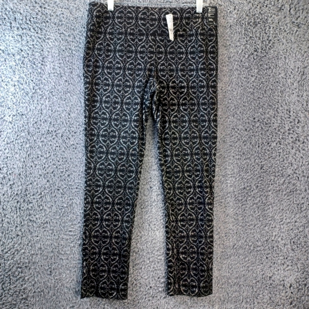 New York & Company pants Womens Large Black Pattern Pull On Legging Fit Stretch